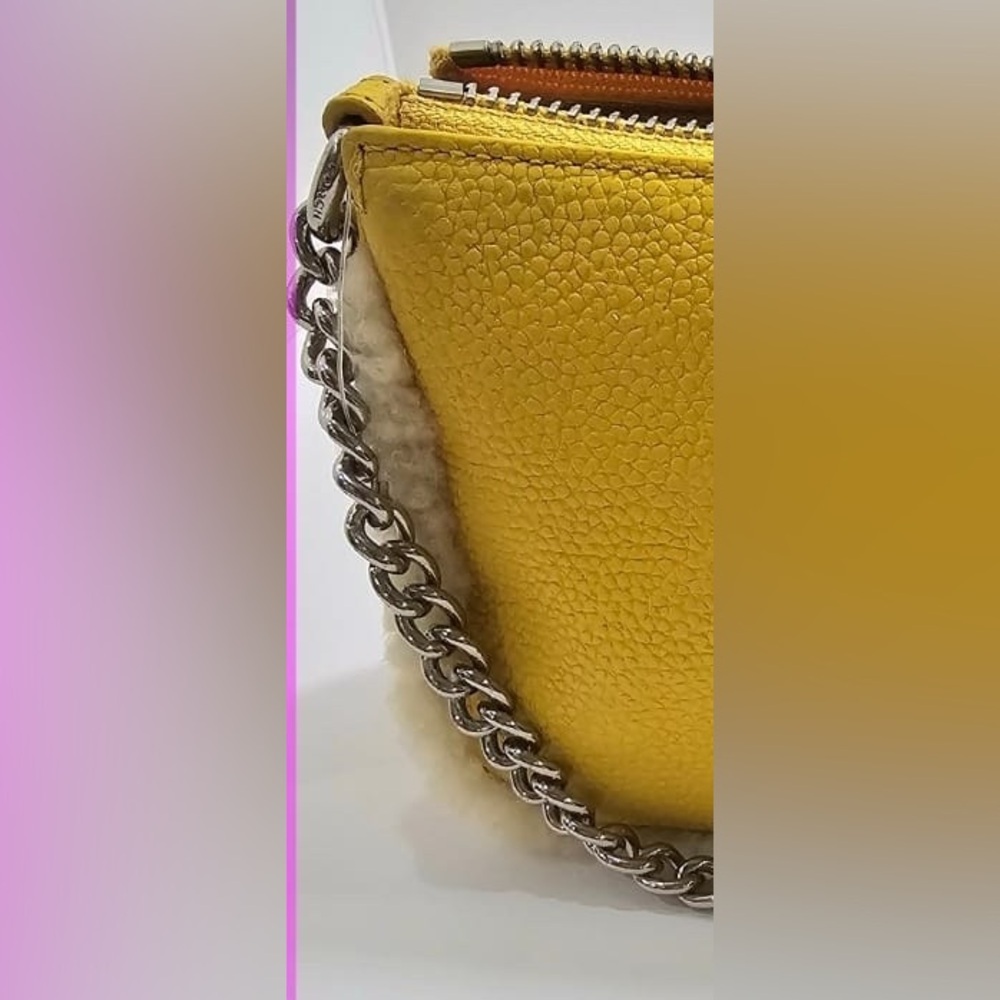 NWT Coach Yellow Pebbled Leather Mini Wristlet with Shearling Accents - Picture 5 of 10